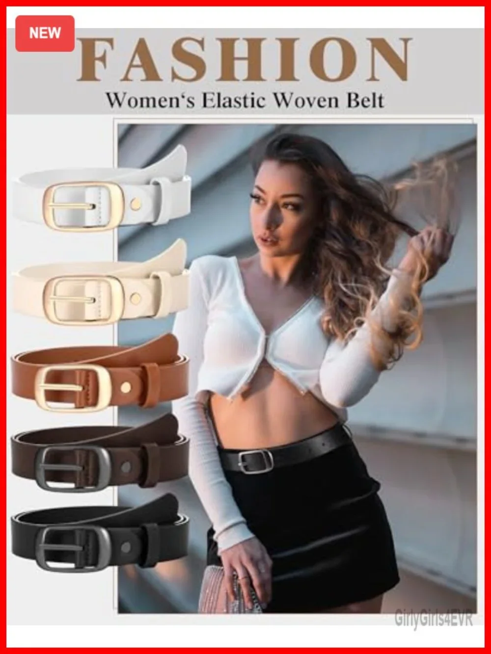 5 Pack Women's PU Leather Belts with Silver Alloy Pin Buckle for Jeans and